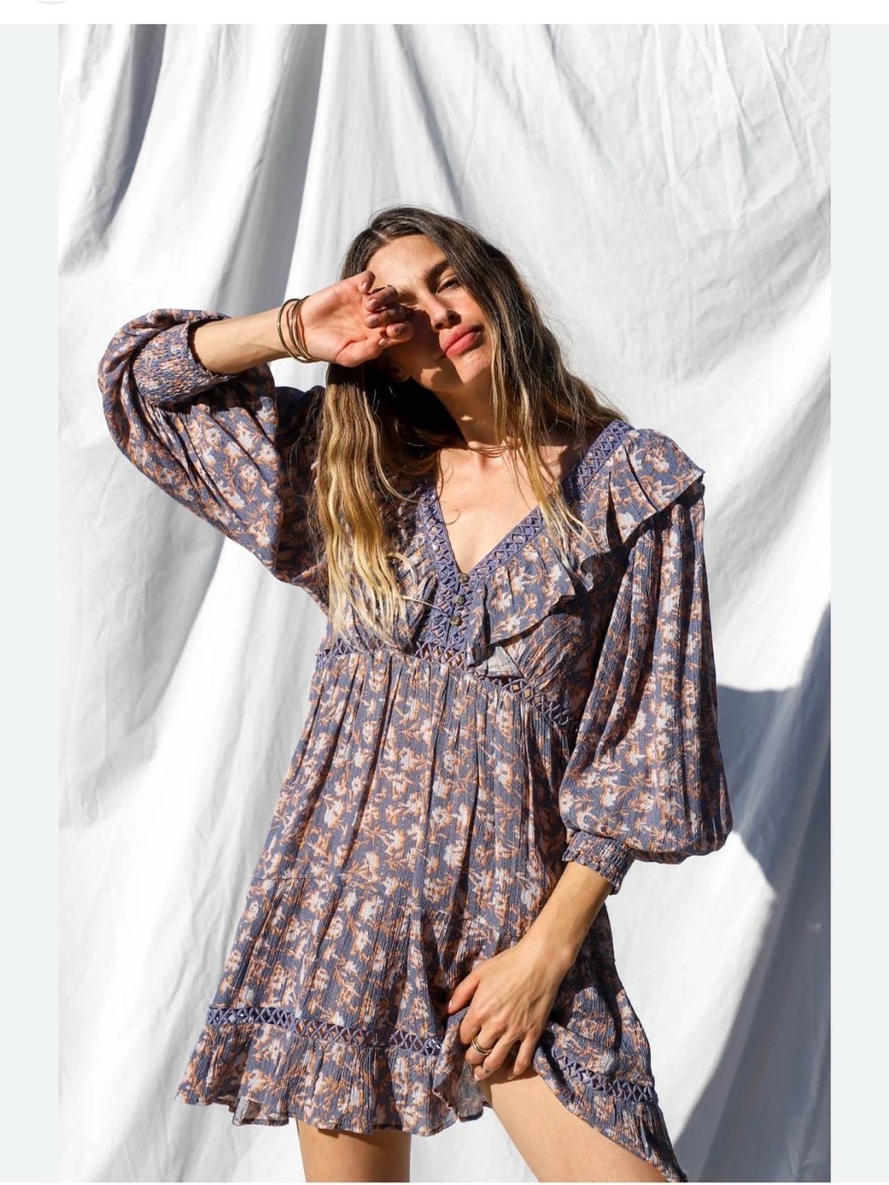 Jen's Pirate Booty Lavender Dusty Blue Floral Mini Dress